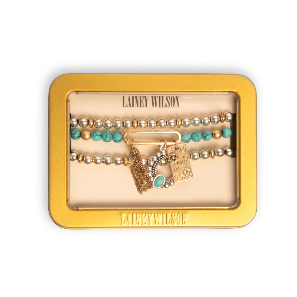 Turquoise and Silver Beaded Charm Bracelet