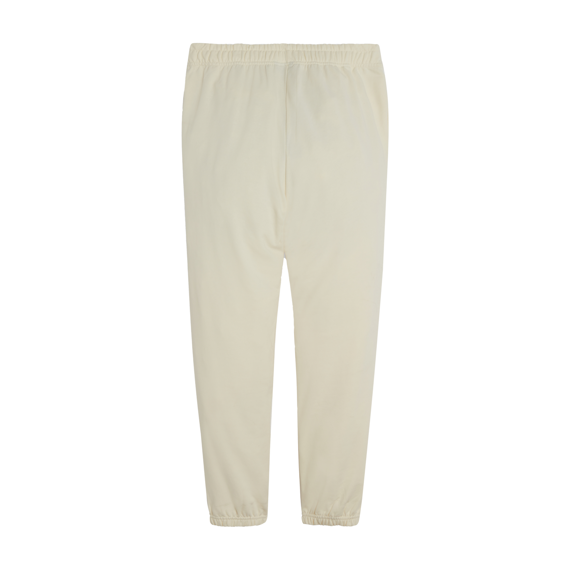 Beige sweatpants with elastic waistband and cuffs.