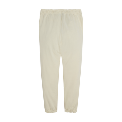 Beige sweatpants with elastic waistband and cuffs.