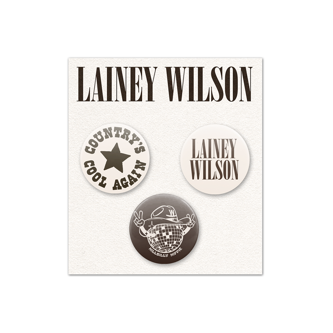 Set of three promotional buttons or pins for country music artist Lainey Wilson.
