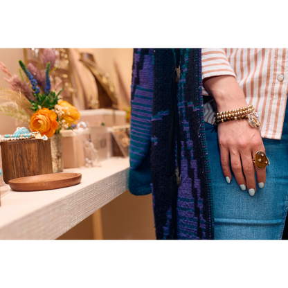 Green and Gold Beaded Charm Bracelet