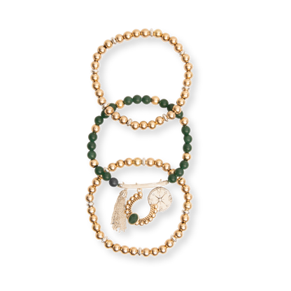 Green and Gold Beaded Charm Bracelet