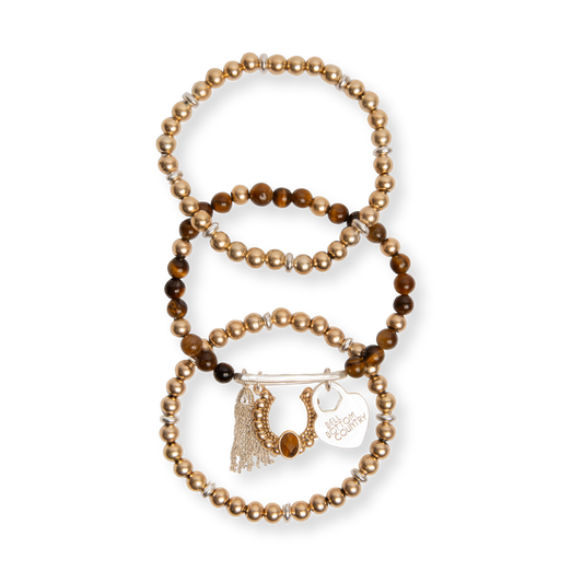 Natural and Gold Beaded Charm Bracelet