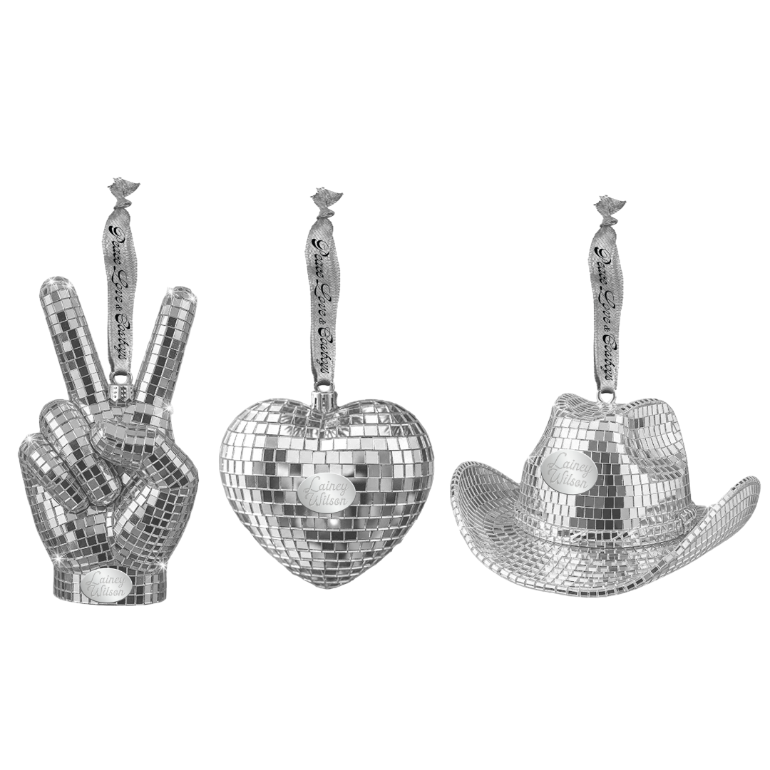 Peace Love and Cowboys Disco Ornament Set
