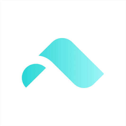 Stylized turquoise logo resembling a curved wave or flag shape.
