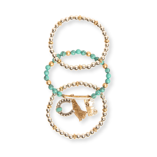 Turquoise and Silver Beaded Charm Bracelet
